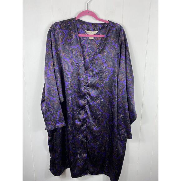 Vintage Lane Bryant Purple Paisley Print Long Sleeve Nightgown Button Plus 26/28 - Picture 2 of 12